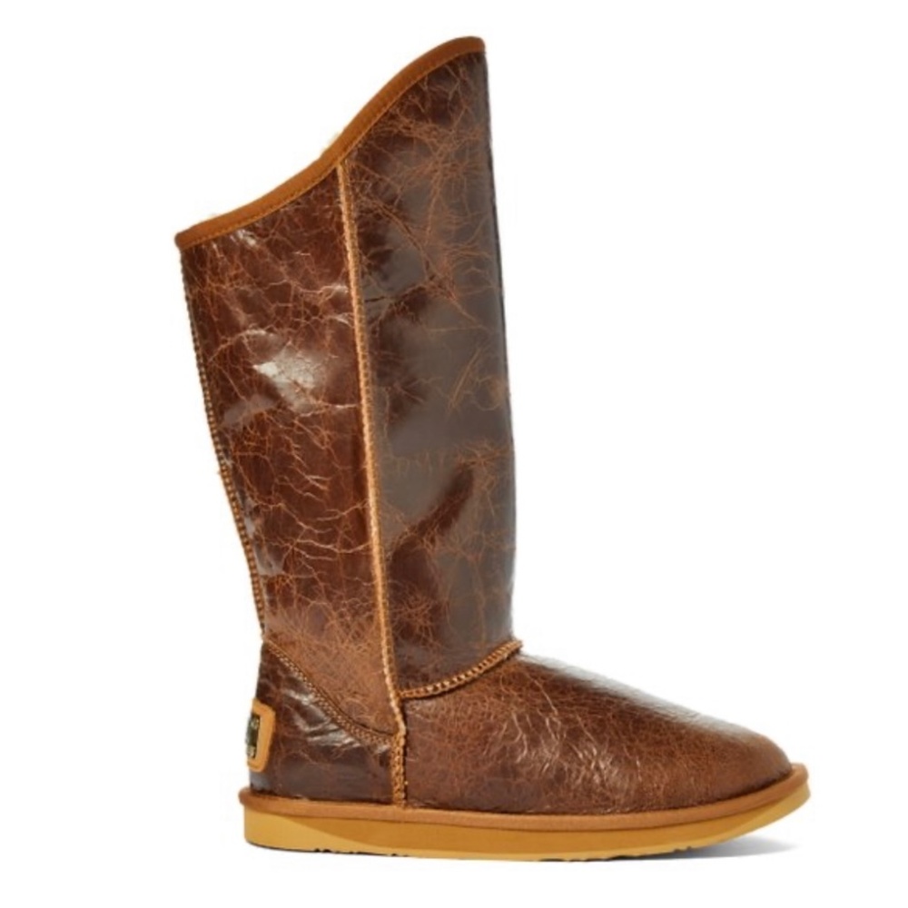 AUSTRALIA LUXE COLLECTIVE 5 Distressed CHESTNUT Leather COSY TALL SHEEPSKIN BOOT